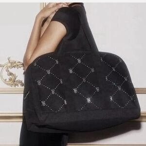 NWT Victoria's Secret Weekender Large Black Tote Zip‎ Duffle Bag  VS Logo
